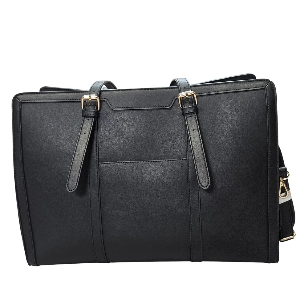 Lancash Black Structured Laptop Tote Bag for Women